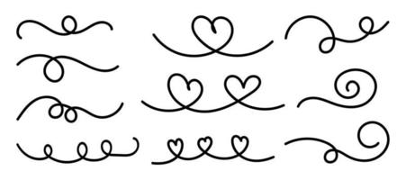 Swish doodle underline set. Hand drawn swoosh elements, calligraphy swirl. Swash decorative strokes on white background, vector illustration