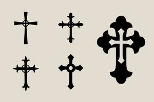 decorativo crucifijo religión católico símbolo, cristiano cruces ortodoxo fe Iglesia cruzar íconos diseño, aislado plano colocar. vector