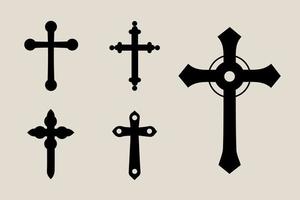 Decorative crucifix religion catholic symbol, Christian crosses. orthodox faith church cross icons design, isolated flat set. vector