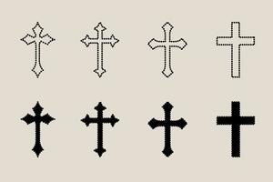 Decorative crucifix religion catholic symbol, Christian crosses. orthodox faith church cross icons design, isolated flat set. vector