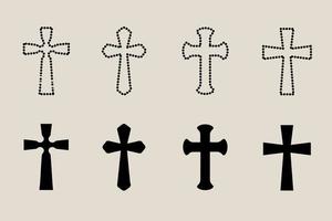 Decorative crucifix religion catholic symbol, Christian crosses. orthodox faith church cross icons design, isolated flat set. vector