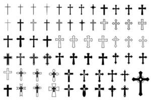 decorativo crucifijo religión católico símbolo, cristiano cruces ortodoxo fe Iglesia cruzar íconos diseño, aislado plano colocar.