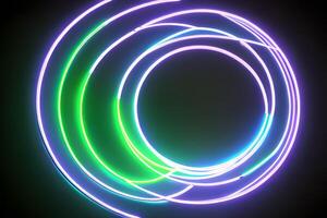 Wall green violet and blue circle neon light background and backdrop. photo