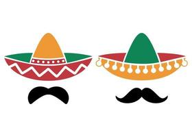 Sombrero ranch hat and mustache. Cinco de Mayo mexican celebration vector icon illustration