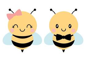 abeja colección abeja chico y niña vector aislado mano dibujado linda dibujos animados mascota personaje