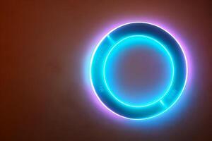 Wall bright blue circle neon light background and backdrop. photo