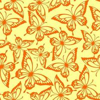 seamless pattern of orange contours of butterflies on a yellow background, texture, design photo