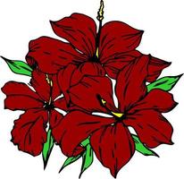 drawing of a branch of red flowers with a black outline on a white background, logo, art photo