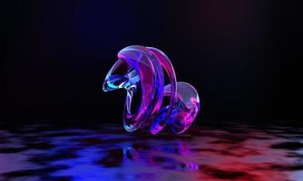 3d render, abstract pink blue curvy glass ribbon and reflection on the ground . pink blue neon light effect. photo