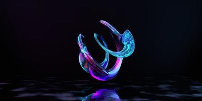 3d render, abstract pink blue curvy glass ribbon and reflection on the ground . pink blue neon light effect. photo