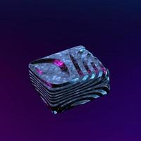 3d rendering abstract cube metal with blue and purple neon light. abstract sci fi scene background. photo