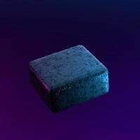 3d rendering abstract cube metal with blue and purple neon light. abstract sci fi scene background. photo