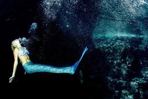 Blonde beautiful Mermaid and sea lion photo