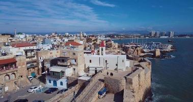 aéreo ver de el histórico parte de el ciudad Akko, Israel video