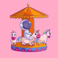 Astronaut playing the unicorn carousel vector