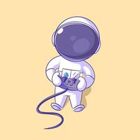 Astronaut is playing console game vector