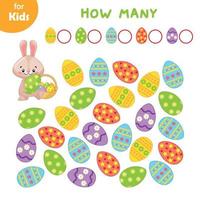 Easter Bunny With A Basket. Help The Rabbit Count And Collect All The Eggs. We Train Mindfulness, Counting. Workbook For Children. For Children, Education, Entertainment, Attention Skills vector