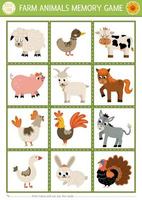 vector granja animales y aves memoria juego tarjetas con linda vaca, gallina, oveja, cabra. en el granja pareo actividad. recuerda y encontrar correcto tarjeta. sencillo imprimible hoja de cálculo para niños