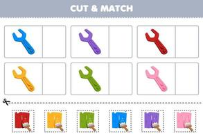 Education game for children cut and match the same color of cute cartoon wrench picture printable tool worksheet vector