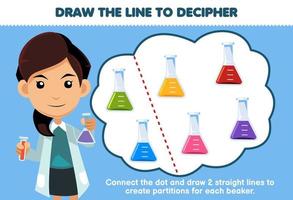 Education game for children help scientist draw the lines to separate the beaker printable tool worksheet vector