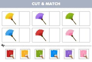 Education game for children cut and match the same color of cute cartoon duster picture printable tool worksheet vector