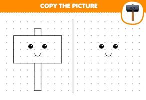 Education game for children copy cute cartoon hammer picture by connecting the dot printable tool worksheet vector