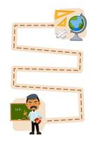 Education game for children handwriting practice trace the lines help cute cartoon teacher move to ruler chalk and globe printable tool worksheet vector