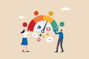 Sentiment analysis on customer feedback, brand reputation or positive review, social voice, rating or opinion report, reaction or survey concept, business people analyze social sentiment dashboard. vector