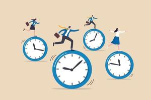 Deadline or busy work, time management, team productivity, work efficiency or fast speed to complete within time countdown, performance concept, business people riding clock to finish work assignment. vector