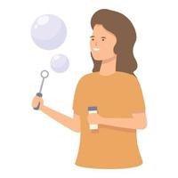 Fun blowing bubbles icon cartoon vector. Kid soap vector