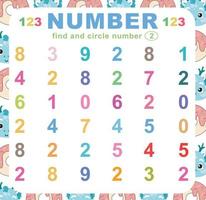 Search and circle number on the worksheet. Exercise for children to recognize number. Educational sheet for preschool. Vector file.