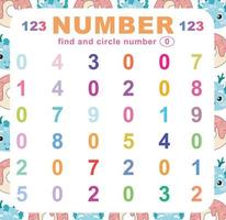 Search and circle number on the worksheet. Exercise for children to recognize number. Educational sheet for preschool. Vector file.