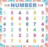 Search and circle number on the worksheet. Exercise for children to recognize number. Educational sheet for preschool. Vector file.