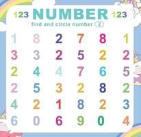 Search and circle number on the worksheet. Exercise for children to recognize number. Educational sheet for preschool. Vector file.