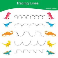 Tracing Lines Game Dinosaur Edition. Educational worksheet. Worksheet activity for preschool kids. Preschool Education. Vector illustration.