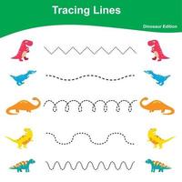 Tracing Lines Game Dinosaur Edition. Educational worksheet. Worksheet activity for preschool kids. Preschool Education. Vector illustration.