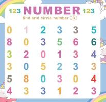 buscar y circulo número en el hoja de cálculo. ejercicio para niños a reconocer número. educativo sábana para preescolar. vector archivo.