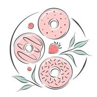 Donuts and berries logo. Pastry and bread shop.  Vector illustration for menu, recipe book, baking shop, cafe.