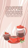 café fabricante, café y pasteles bandera para café casa, café comercio, cafetería-bar, restaurante, menú. vector ilustración