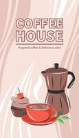 bandera para café casa, café comercio, cafetería-bar, restaurante, menú. café fabricante, café y pasteles vector ilustración