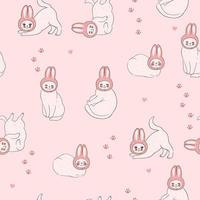 Seamless pattern with cute cats in hats with rabbit ears. Vector graphics.