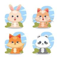 Kawaii animal cartoon character collection vector