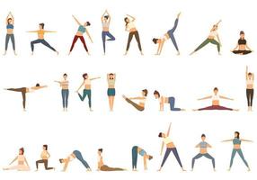 Stretching icons set cartoon vector. Yoga pilates vector