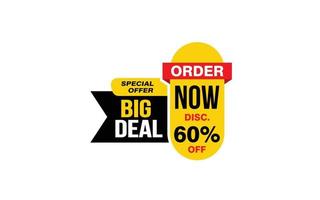 60 Percent BIG DEAL offer, clearance, promotion banner layout with sticker style. vector