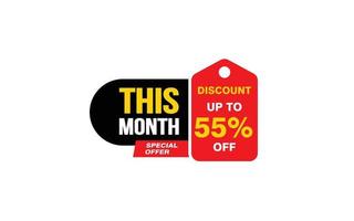 55 Percent THIS MONTH offer, clearance, promotion banner layout with sticker style. vector