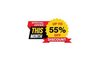 55 Percent THIS MONTH offer, clearance, promotion banner layout with sticker style. vector