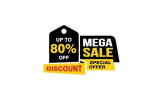 80 Percent MEGA SALE offer, clearance, promotion banner layout with sticker style. vector