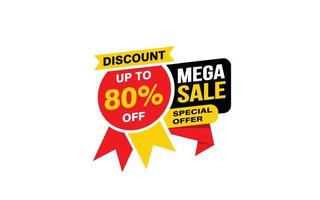 80 Percent MEGA SALE offer, clearance, promotion banner layout with sticker style. vector