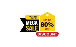 80 Percent MEGA SALE offer, clearance, promotion banner layout with sticker style. vector