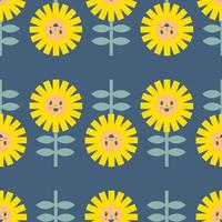 Cute sunflowers with smiling faces seamless pattern. Summer print for tee, paper, fabric, textile. vector